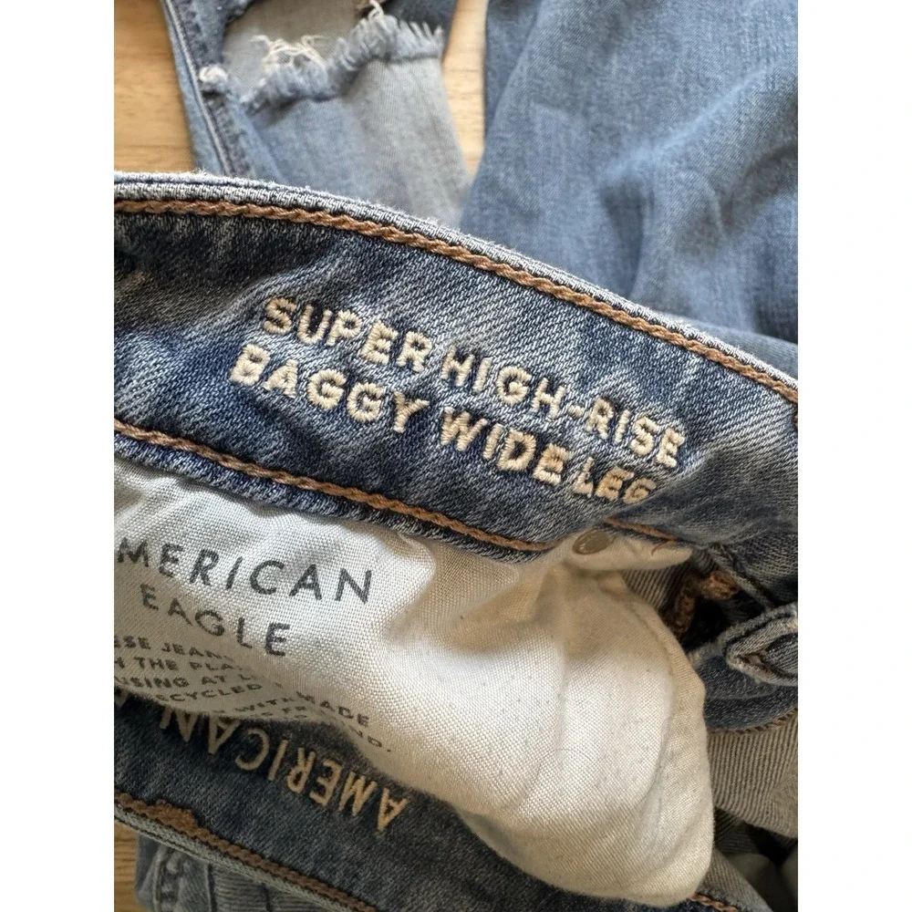 American Eagle AE Baggy Jeans Wide Leg Women Loose Holes Skater Festival 0 XS